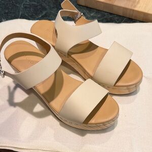 Platform Sandals - Cream Leather Straps